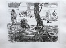 Karl Adser 1912-1995 Lithographie Bergers Avec Chèvres Schafe Djerba Tunisie