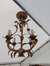 ~c1950's Vintage MCM Gilt Tole Palm Leaf form Chandelier Manner of Maison Bagues