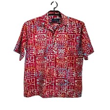 Pete Huntington Mens Bali Batik Hawaiian Floral Popover Shirt Sz Large Red SS