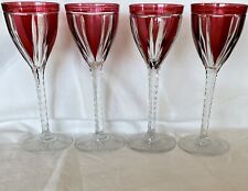 4 ST LOUIS RED RUBY OVERLAY 1930 CRYSTAL FOOT GLASSES