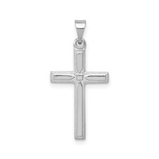 14k White Gold Christian Cross Pendant Polished Beveled Religious Jewelry Faith