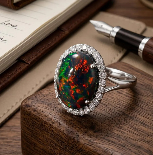 Bague opale noire véritable