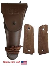 WW2 US Army .45 Hip M1911 Colt Dark Brown Holster with Walnut Wood Colt Grip