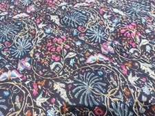 Dessus de lit indien brodé Floral Kantha Coton Noir Fait main King Inde Broderie