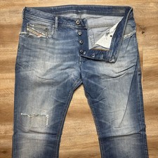 Diesel Jeans Men 33x34 Blue Zathan Bootcut Stretch Denim Washout Thrashed Modern