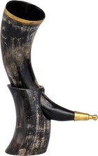 Corne à boire Viking avec support finition naturelle jante et pointe en laito...