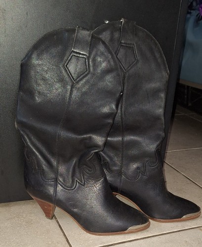 Bottes western femme cuir noir