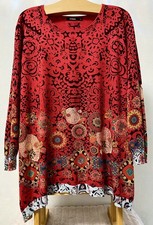 Desigual Women’s Red Pattern Tunic Dress Long Sleeve Boho XL