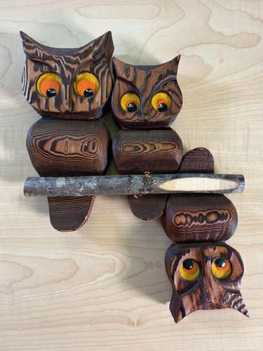 Vtg carved wood owl - vtg,