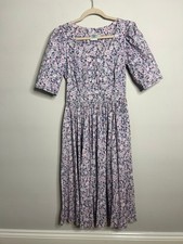 Laura Ashley Dress Womens Uk Size 12 Pink Floral Midi Fit & Flare Prairie Vtg