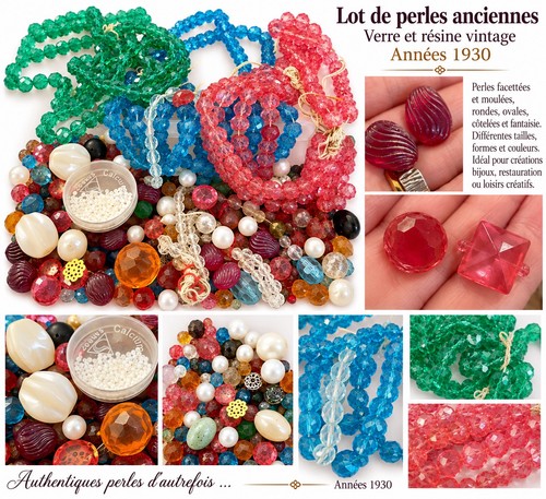 Lot perles anciennes vers - de,