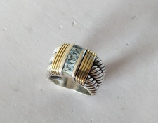 BAGUE COCKTAIL VINTAGE ARGENT MASSIF OR 9 CARATS 9K TOPAZE 925 375 torsade