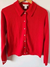 Vtg Express Tricot Soft Knit Sweater Cardigan Button Front Collar Size Small