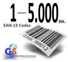 1 - 5000 EAN-13 / UPC Codes - Buy Barcode - GS1 Codes - EAN Numbers