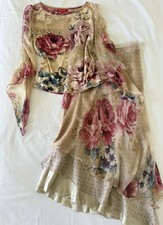 Rene Derhy Beige Watercolour Top & Skirt Set M