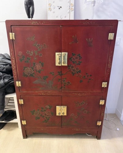Armoire chinoise rouge - , laquée