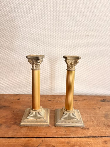 Paire bougeoir métal argenté - paire,