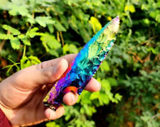 Titanium Aura Quartz Crystal Knife Athame Arrowhead Rainbow Obsidian Titanium