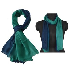 Écharpe châle sanskriti longue étole deux nuances pure laine chaude douce verte