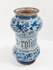 Antique Italian Majolica Maiolica Blue and White Albarello Drug Jar 17th C.
