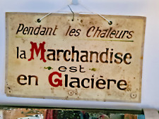 ANCIENNE PLAQUE ETIQUETTE GLAÇOIDE DE COMMERCE BOUCHERIE CHARCUTERIE  23 x 14 cm