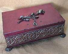 Antique metal chest with lock and key decorative vintage retro