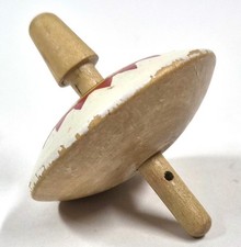 Toupie En Bois Vintage Peinte