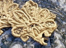 LOT 2 ANTIQUE ART NOUVEAU STYLE FLOWER PATTERN LINEN APPLICATIONS