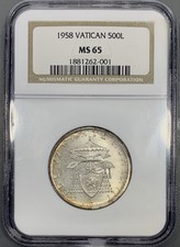 1958 NGC MS65 Vatican 500 Lire
