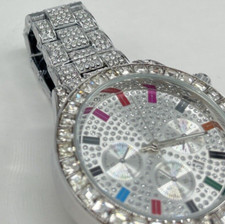 Montre Homme Femme Couleur Argent Entièrement Brillantée Luxe Avec Boîte Cadeau