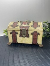 Antique Treasure Chest Shaped Metallic Box - HK Stamped