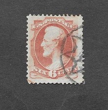 USA 1870 6c DULL RED PRESIDENT LINCOLN VGU FANCY CANCEL SG 161. c£20+