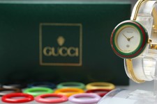 [EXC+5 en BOITE] GUCCI 1100-L Change Bezel 12 Couleurs Quartz Gold Women Watch