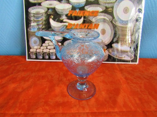 Lampe huile bleu verre - à, en