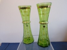 PAIR OF GREEN ENAMEL GLASS VASES