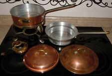 Vintage De la Cuisine 8" Copper Sauce Pan Double Boiler Buffet Chaffing Dish Set