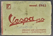 1963 Vespa 150 Scooter Motorcycle Operation Manual English-Italian Text Original