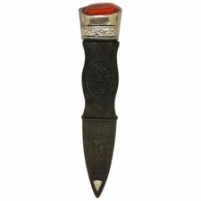 TC Kilt Sécurité Sgian Dubh Antique Tétine Etain Montage avec Orange Pierre