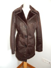 manteau T40/42 look daim et marron foncé imitation mouton retourné et chaud 948p