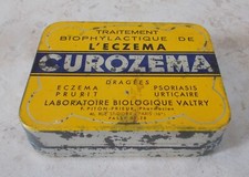 Old metal box CUROZEMA drug pharmacy eczema France yellow