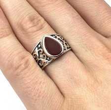 Bague en argent 925 bague sceau cornaline rouge bijou massif homme 19,4 mm / 61