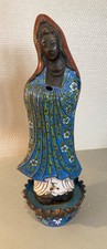 ÉLÉGANT BRÛLE ENCENS EN ÉMAUX CLOISONNÉS DÉESSE KWANN YIN CHINOISE