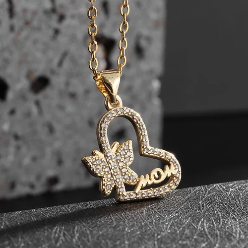 Collier coeur papillon maman