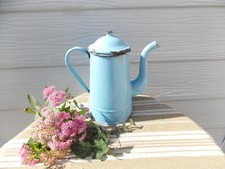 ANCIENNE CAFETIERE EMAILLEE DECOR BLEU 