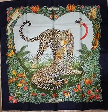 HERMES Carre Jungle Love Size 90 Silk 100% Square Scarf Marine