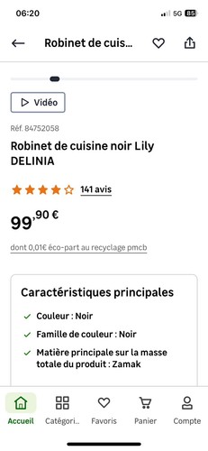 Robinet cuisine noir - , delinia