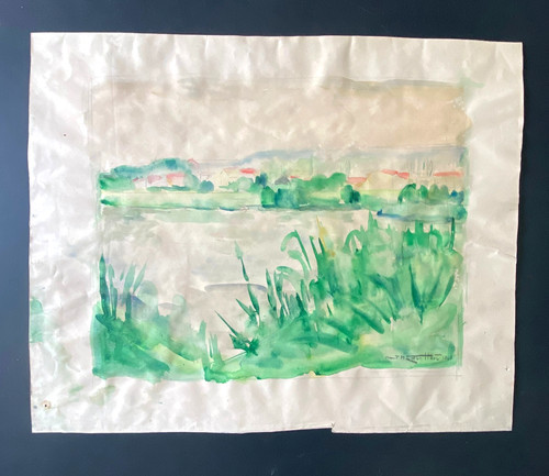 Paysage etang aquarelle - à,