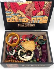NICA RUSTICA Wood Cigar Box Lot of Quality Ethnic Jewelry Mixed Mats as Shown