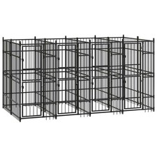 Chenil cage enclos pac animaux d'extérieur pour chiens acier 7,37 m² noir Hello