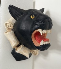 Vintage Large Artist Wood Carved Folk Art Wall Black Panther Head OOAK